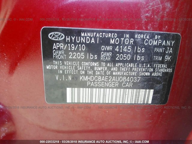 KMHDC8AE2AU084037 - 2010 HYUNDAI ELANTRA TOURING GLS/SE RED photo 9