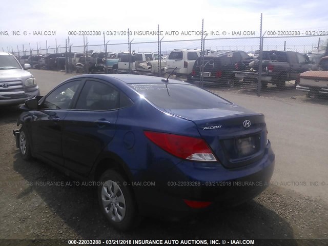 KMHCT4AE7GU085343 - 2016 HYUNDAI ACCENT SE BLUE photo 3