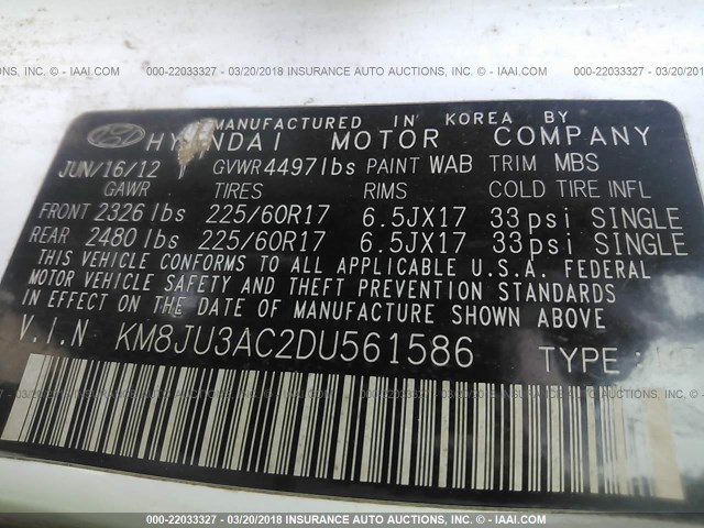 KM8JU3AC2DU561586 - 2013 HYUNDAI TUCSON GLS/LIMITED 白色 照片 9