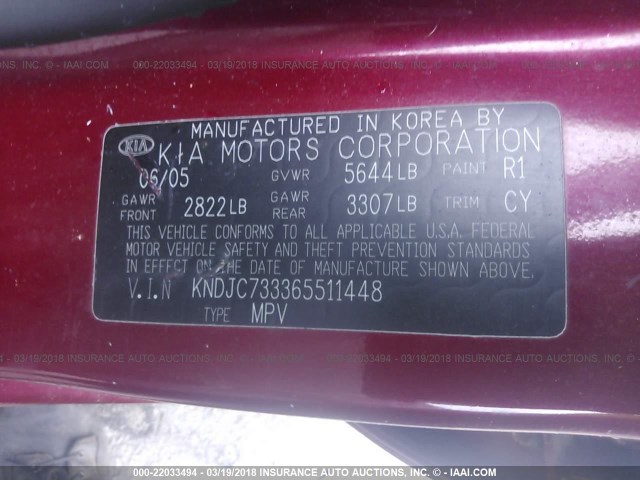 KNDJC733365511448 - 2006 KIA SORENTO EX/LX RED photo 9