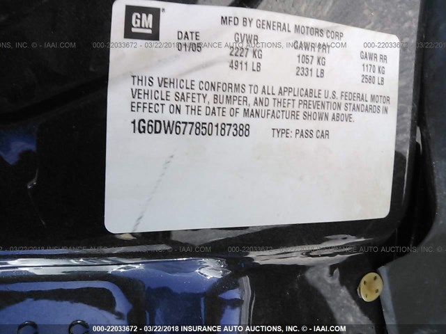 1G6DW677850187388 - 2005 CADILLAC STS BLACK photo 9