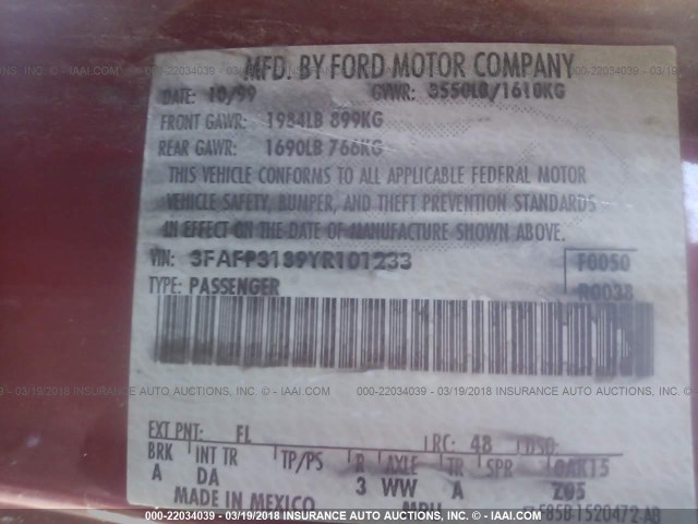 3FAFP3139YR101233 - 2000 FORD FOCUS ZX3 RED photo 9