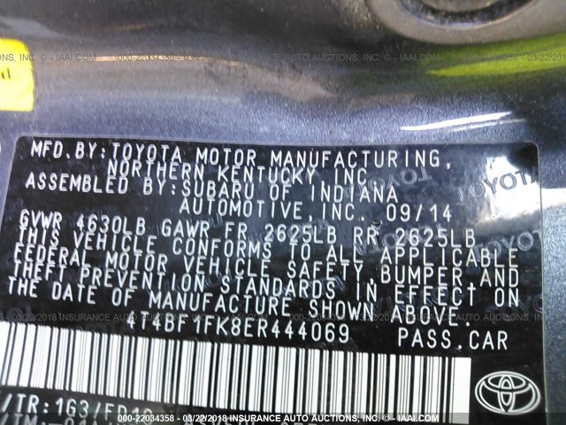 4T4BF1FK8ER444069 - 2014 TOYOTA CAMRY L/SE/LE/XLE 灰色 照片 9