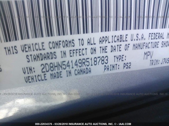 2D8HN54149R518783 - 2009 DODGE GRAND CARAVAN SXT SILVER photo 9