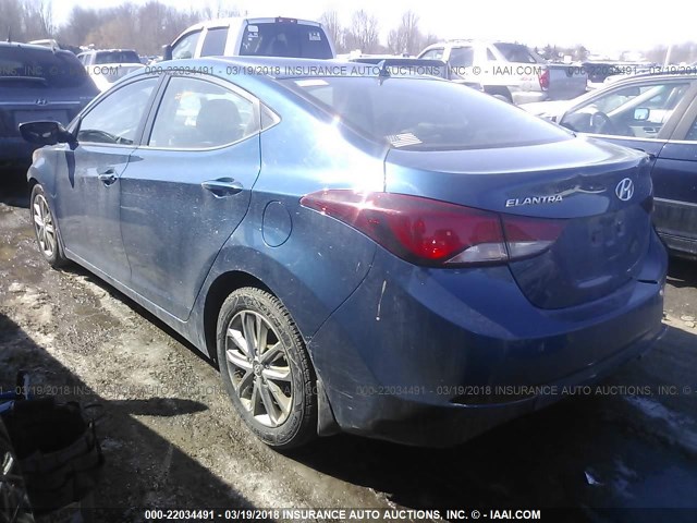 KMHDH4AE8GU518139 - 2016 HYUNDAI ELANTRA SE/SPORT/LIMITED BLUE photo 3