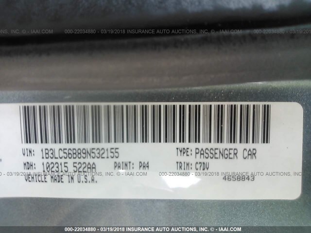 1B3LC56B89N532155 - 2009 DODGE AVENGER SXT/R/T GRAY photo 9