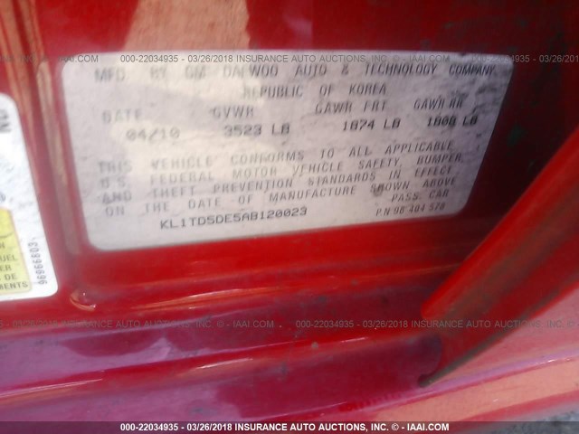 KL1TD5DE5AB120023 - 2010 CHEVROLET AVEO LS/LT 红色 照片 9