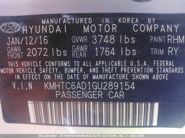 KMHTC6AD1GU289154 - 2016 HYUNDAI VELOSTER SILVER photo 9