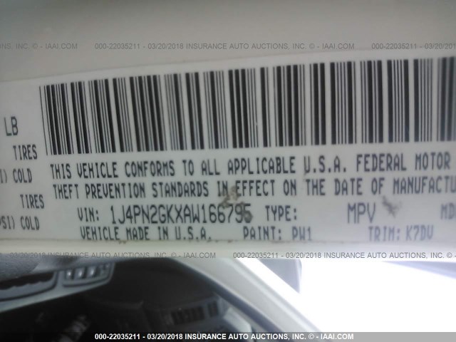 1J4PN2GKXAW166795 - 2010 JEEP LIBERTY SPORT 白色 照片 9