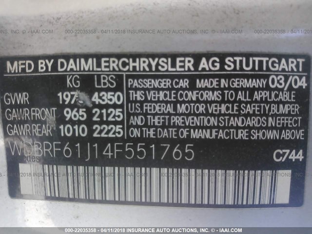 WDBRF61J14F551765 - 2004 MERCEDES-BENZ C 240 SILVER photo 9