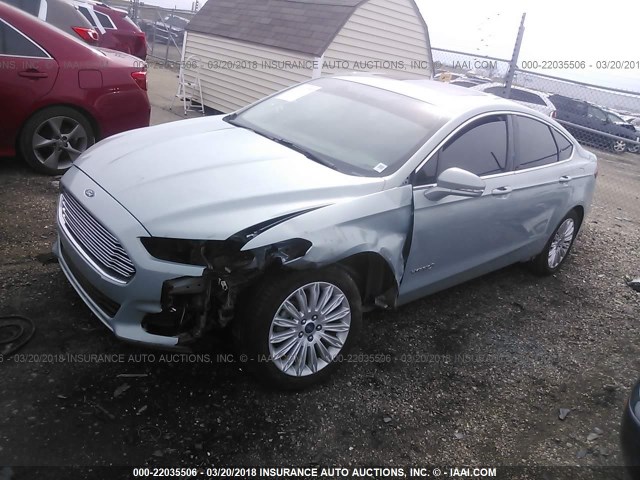 3FA6P0LU3DR148160 - 2013 FORD FUSION SE HYBRID Light Blue photo 2