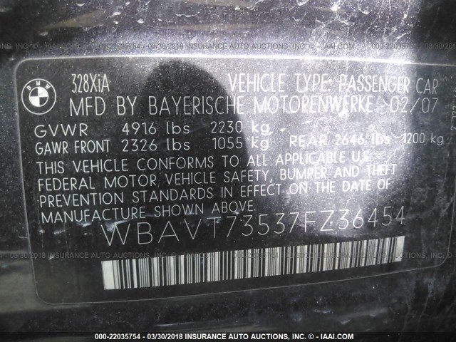 WBAVT73537FZ36454 - 2007 BMW 328 XIT GRAY photo 9