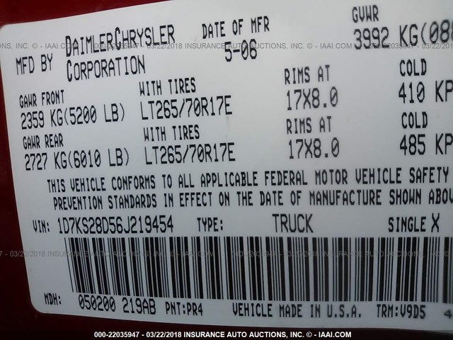 1D7KS28D56J219454 - 2006 DODGE RAM 2500 ST/SLT RED photo 9