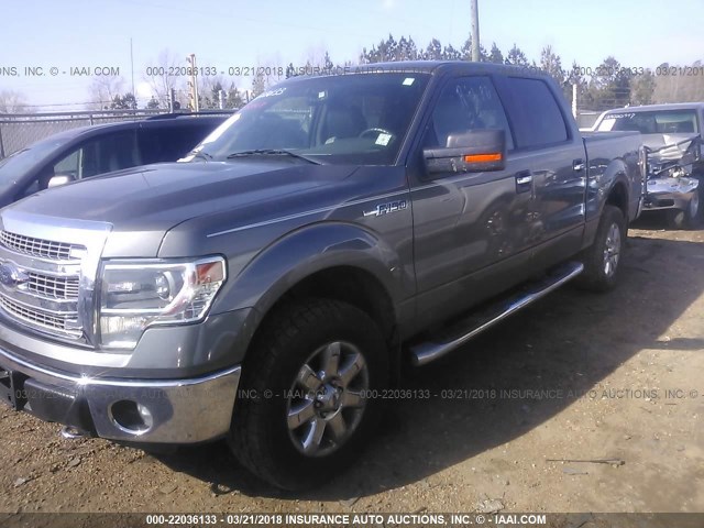 1FTFW1EF3EFC62353 - 2014 FORD F150 SUPERCREW GRAY photo 2