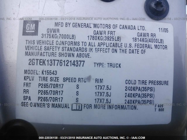 2GTEK13T761214377 - 2006 GMC NEW SIERRA K1500 SILVER photo 9