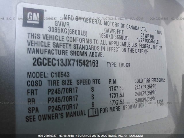 2GCEC13JX71542163 - 2007 CHEVROLET SILVERADO C1500 CREW CAB GRAY photo 9