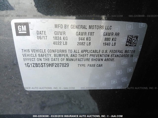 1G1ZB5ST9HF287829 - 2017 CHEVROLET MALIBU LS GRAY photo 9