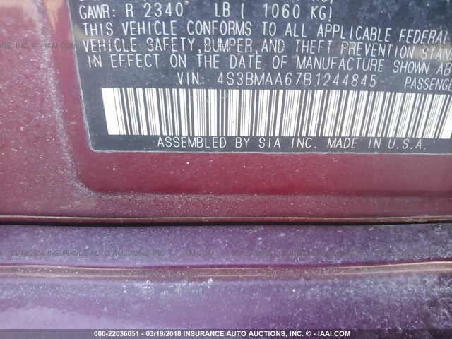 4S3BMAA67B1244845 - 2011 SUBARU LEGACY 2.5I BURGUNDY photo 9