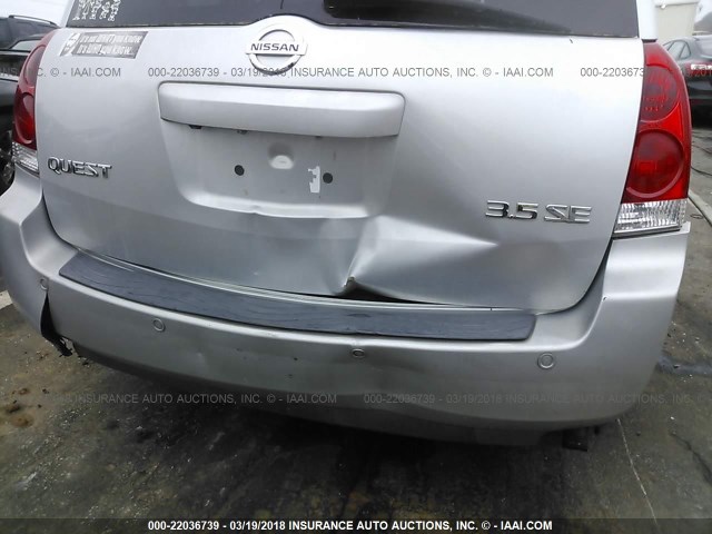 5N1BV28U36N117625 - 2006 NISSAN QUEST S/SE/SL SILVER photo 6