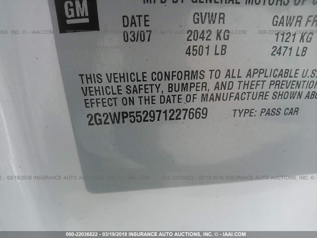 2G2WP552971227669 - 2007 PONTIAC GRAND PRIX Ağ foto 9