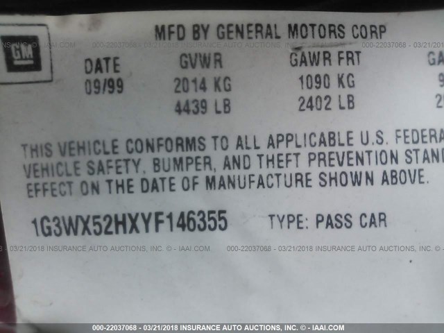 1G3WX52HXYF146355 - 2000 OLDSMOBILE INTRIGUE GLS RED photo 9