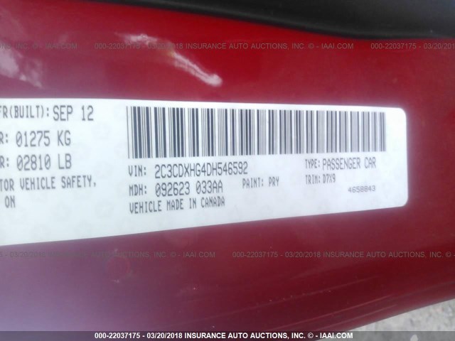 2C3CDXHG4DH546592 - 2013 DODGE CHARGER SXT RED photo 9