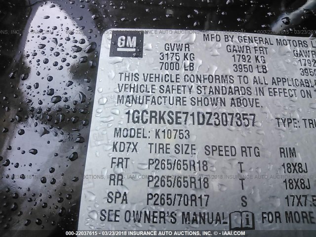 1GCRKSE71DZ307357 - 2013 CHEVROLET SILVERADO K1500 LT BLACK photo 9