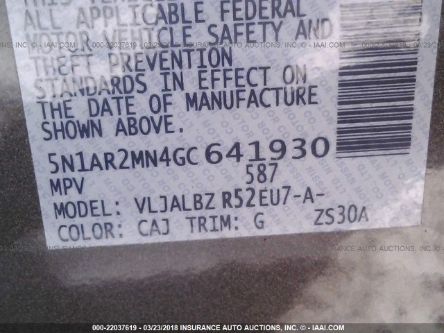 5N1AR2MN4GC641930 - 2016 NISSAN PATHFINDER S/SV/SL/PLATINUM 棕色 照片 9