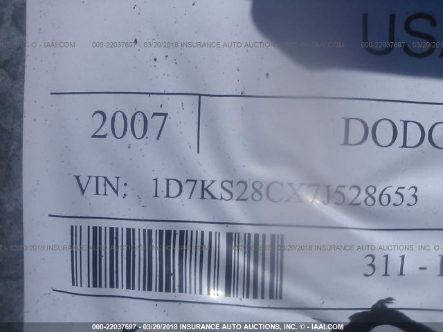 1D7KS28CX7J528653 - 2007 DODGE RAM 2500 ST/SLT 白色 照片 9