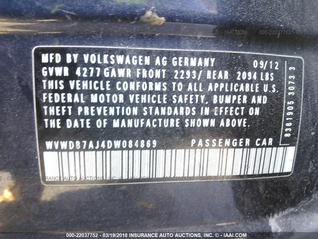 WVWDB7AJ4DW084869 - 2013 VOLKSWAGEN GOLF GRAY photo 9