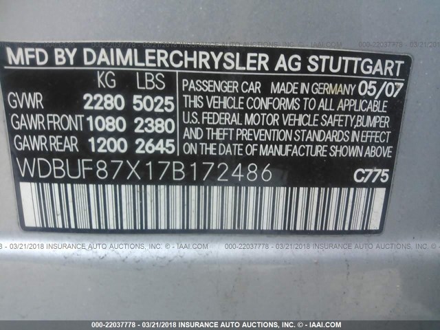 WDBUF87X17B172486 - 2007 MERCEDES-BENZ E 350 4MATIC SILVER photo 9