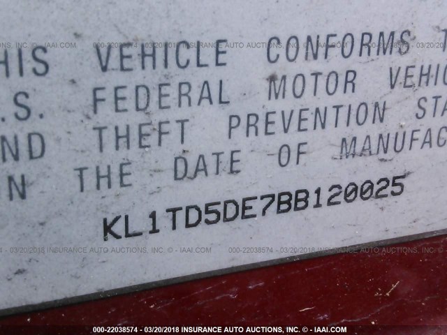 KL1TD5DE7BB120025 - 2011 CHEVROLET AVEO LS/LT 红色 照片 9