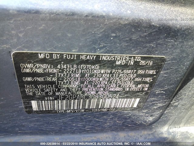 JF2GPABC3G8300524 - 2016 SUBARU CROSSTREK PREMIUM Mavi foto 9