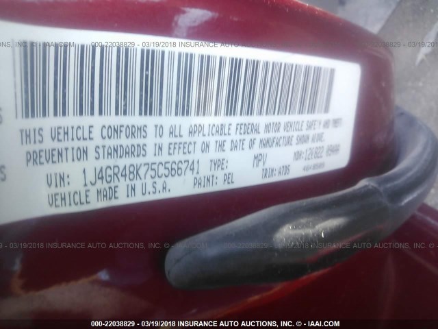 1J4GR48K75C566741 - 2005 JEEP GRAND CHEROKEE LAREDO/COLUMBIA/FREEDOM 栗色 照片 9