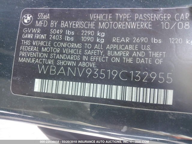 WBANV93519C132955 - 2009 BMW 535 XI Bleu photo 9
