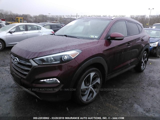 KM8J33A2XGU194337 - 2016 HYUNDAI TUCSON LIMITED/SPORT AND ECO/SE RED photo 2