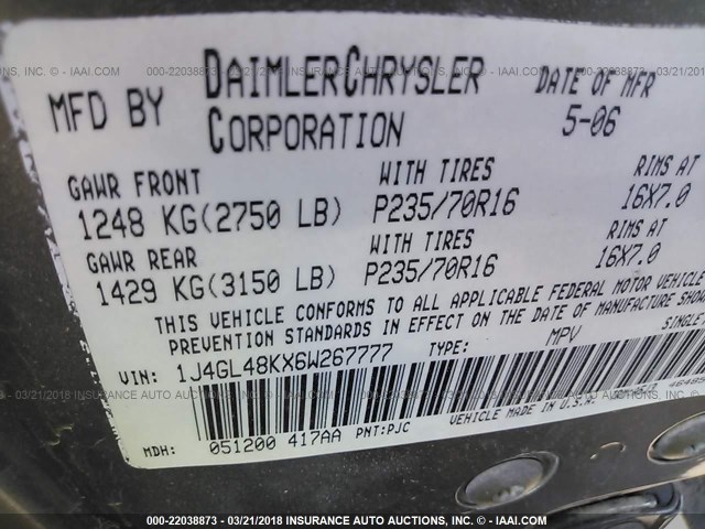 1J4GL48KX6W267777 - 2006 JEEP LIBERTY SPORT Qəhvəyi foto 9