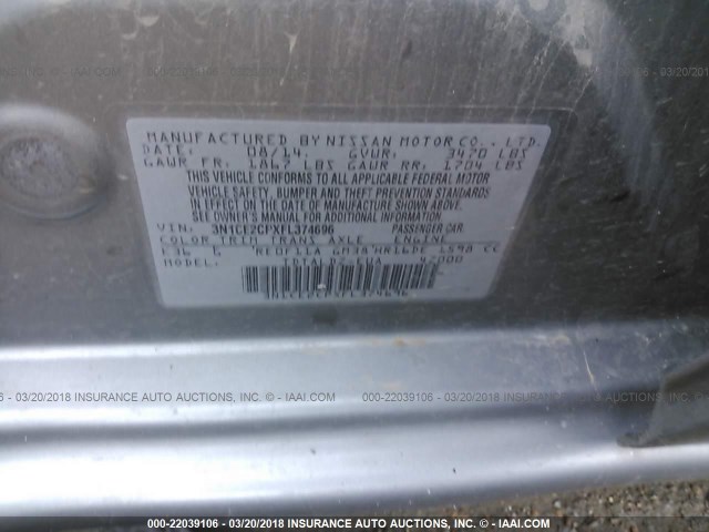 3N1CE2CPXFL374696 - 2015 NISSAN VERSA NOTE S/S PLUS/SV/SL/SR SILVER photo 9