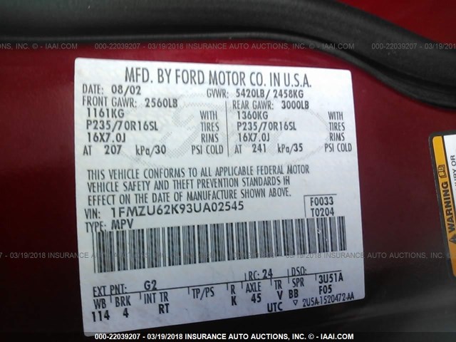 1FMZU62K93UA02545 - 2003 FORD EXPLORER XLS/XLS SPORT RED photo 9