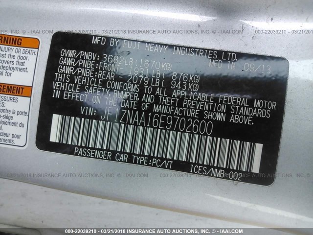 JF1ZNAA16E9702600 - 2014 TOYOTA SCION FR-S ვერცხლისფერი ფოტო 9