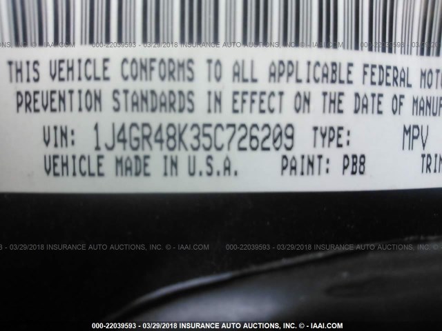 1J4GR48K35C726209 - 2005 JEEP GRAND CHEROKEE LAREDO/COLUMBIA/FREEDOM 蓝色 照片 9