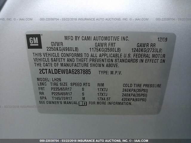 2CTALDEW0A6287885 - 2010 GMC TERRAIN SLE SILVER photo 9