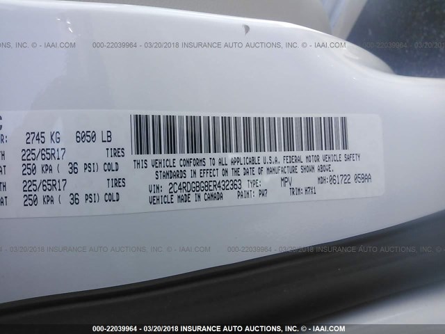 2C4RDGBG8ER432363 - 2014 DODGE GRAND CARAVAN SE WHITE photo 9