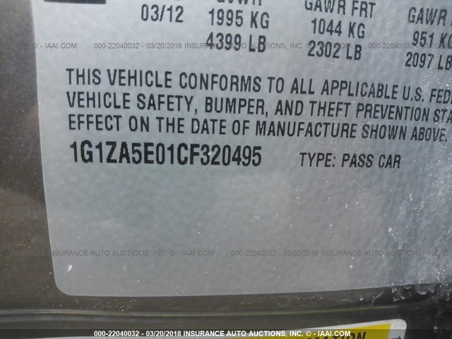 1G1ZA5E01CF320495 - 2012 CHEVROLET MALIBU LS BROWN photo 9