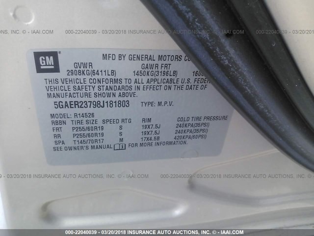 5GAER23798J181803 - 2008 BUICK ENCLAVE CXL 棕色 照片 9