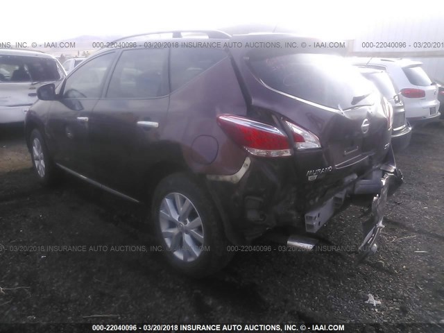 JN8AZ1MU7DW203939 - 2013 NISSAN MURANO S/SL/LE MAROON photo 3