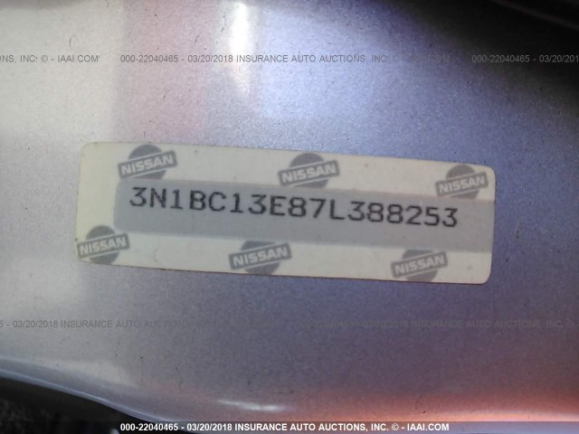 3N1BC13E87L388253 - 2007 NISSAN VERSA S/SL SILVER photo 9