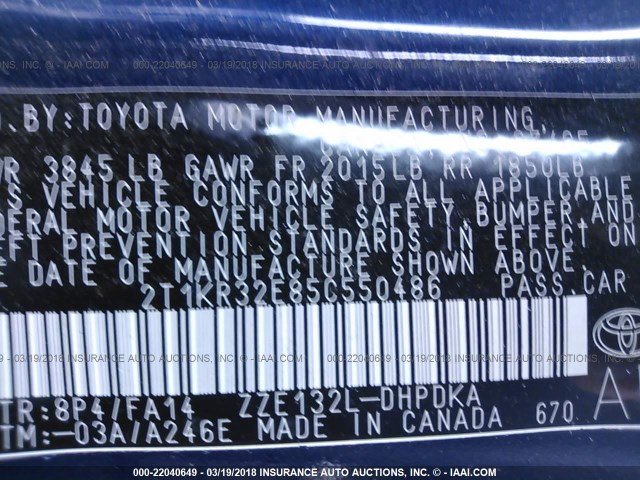 2T1KR32E85C550486 - 2005 TOYOTA COROLLA MATRIX XR Dark Blue photo 9