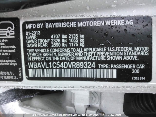 WBAVL1C54DVR89324 - 2013 BMW X1 XDRIVE28I 白色 照片 9