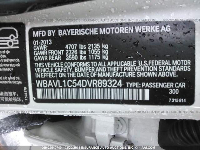 WBAVL1C54DVR89324 - 2013 BMW X1 XDRIVE28I WHITE photo 9